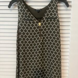 Express Olive and White Geometric Zip Top